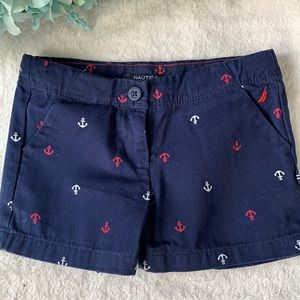Nautica Navy Blue Shorts 5 Red White Anchors EUC